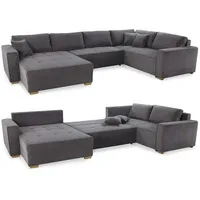 Luma-home Wohnlandschaft, U-Form 379/227/86 cm Schlaffunktion Bettkasten Wellenfedern, spiegelverkehrt