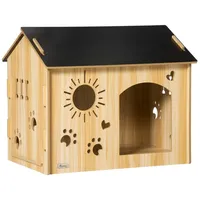 PawHut Hundehütte aus Holz Katzenhaus mit Lüftungsöffnungen schwarz/holzfarbe (D04-247V00AK)
