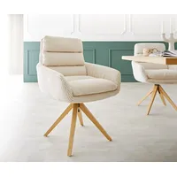 DeLife Esszimmerstuhl Abelia-Flex mit Armlehnen Cord Beige Holzgestell kantig