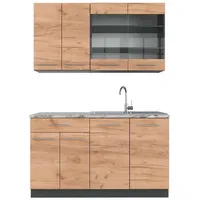 Vicco Singleküche Eiche Wotan, Anthrazit, Küchenblock,Rechteckig, 140x82x60 cm, AP