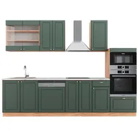 Vicco Küchenzeile Fame-Line, Grün-Gold Landhaus/Goldkraft Eiche 300 cm mit
