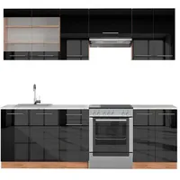 Vicco Küchenzeile Fame-Line 240 cm Anthrazit Hochglanz/Goldkraft Eiche