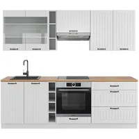 Vicco Küchenzeile Weiß Landhaus/Weiß 235 cm, AP Eiche