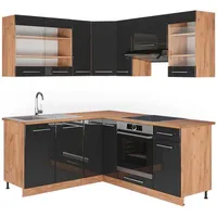 Vicco Eckküche Anthrazit Hochglanz/Goldkraft Eiche Wotan, L-Form,L-Form, 190x82x60 cm,