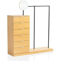 FineBuy Garderobe FineBuy Kleiderschrank Eiche 145 cm Schubläden Spiegel