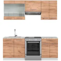 Vicco Küchenzeile Goldkraft Eiche/Weiß 200 cm, AP Marmor