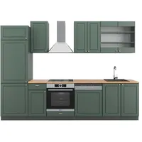 Vicco Küchenzeile Fame-Line 300 cm Grün-Gold Landhaus/Anthrazit