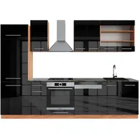 Vicco Küchenzeile Fame-Line 300 cm Anthrazit Hochglanz/Goldkraft Eiche