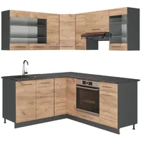 Vicco Winkelküche L-Form 160 x 190 cm Goldkraft Eiche/Anthrazit