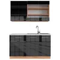 Vicco Küchenzeile Fame-Line 140 cm Anthrazit Hochglanz/Goldkraft Eiche