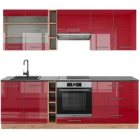 Vicco Küchenzeile Fame-Line 235 cm Bordeaux Hochglanz/Goldkraft Eiche