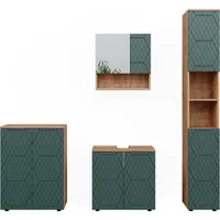 Vicco Badmöbel-Set Irma Goldkraft Eiche/Grün 4 Teile mit Hochschrank