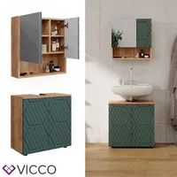 Vicco Badmöbel-Set Irma Goldkraft Eiche/Grün 2 Teile Unterschrank 60