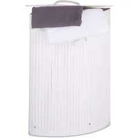 Relaxdays Eckwäschekorb Bambus, 60 l, platzsparend, Wäschesack Baumwolle, 65