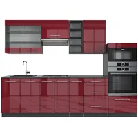 Vicco Küchenzeile Fame-Line 280 cm Bordeaux Hochglanz/Anthrazit