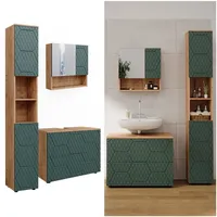 Vicco Badmöbel-Set Irma Goldkraft Eiche/Grün 3 Teile mit Schubladenschrank