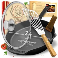 Krustenzauber Gusseisenpfanne Induktion Set - Geschliffene Gusseisen Pfanne -