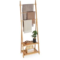 Relaxdays Handtuchständer Bambus, 3 Stangen, 2 Ablagen, HBT: 153