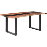 Woodkings Esstisch 170x90 Akazie Baumkante mit Epoxidharz schwarz Holztisch