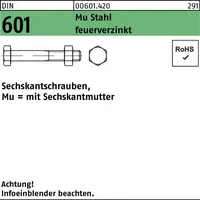 Industrial Quality Supplies DIN 601 Sechskant-Schaftschraube M12x55 Stahl 4.6