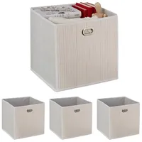 Relaxdays 4 x Aufbewahrungskorb Bambus, Badkörbchen quadratisch, Stoff Regalkorb