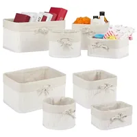 Relaxdays 8 TLG Aufbewahrungskorb Set, aus Bambus mit Stoffbezug,