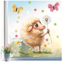 Sunnywall Fensterbild Fensterdeko Schaf Pusteblume Fensteraufkleber statisch selbstklebend beidseitiger