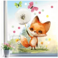 Sunnywall Fensterbild Fensterdeko Fuchs Pusteblume Fensteraufkleber statisch selbstklebend beidseitiger