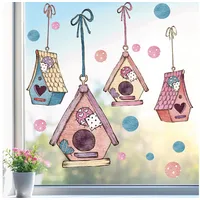 Sunnywall Fensterbild Fensterdeko Vogelhaus niedlich Vögel Fensteraufkleber statisch selbstklebend