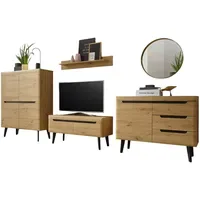 Furn.design WOHNWAND Artisan Eiche schwarz, Wohnkombination 4-teilig skandinavisch, 361