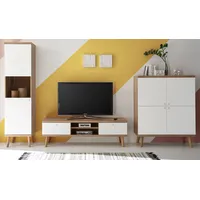 Furn.design Wohnwand weiß Eiche Schrankwand, skandinavisch 3 teilig 337
