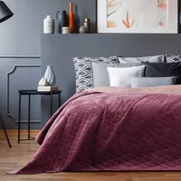 AmeliaHome Tagesdecke 240x260 cm violett lila zweiseitig Steppung Velvet