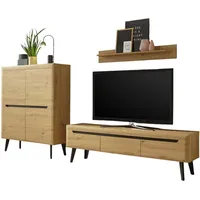 Furn.design Wohnwand Schrankwand Wohnkombination Eiche Artisan schwarz 3-teilig Set