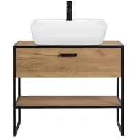 Lomadox - Waschtisch mit Keramik-Aufsatzbecken MANHATTAN-56 Eiche/schwarz b/h/t: 90/94/50cm
