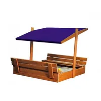 QLS Sandkasten aus Holz mit Sitzbank Dach Abdeckung Imprägniert