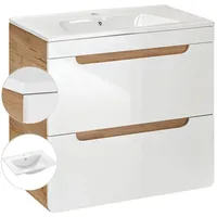 Lomadox Waschtischunterschrank mit 61cm Keramik-Waschbecken, Unterschrank Hochglanz weiß &