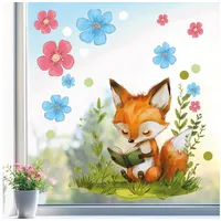 Sunnywall Fensterbild Fensterdeko Fuchs Buch Fensteraufkleber statisch selbstklebend beidseitiger