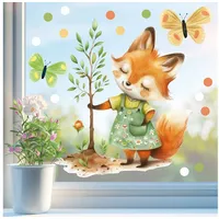 Sunnywall Fensterbild Fensterdeko Fuchs Gärtnerin Baum Fensteraufkleber statisch selbstklebend