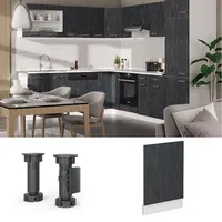 Vicco Geschirrspülerblende R-Line, Schwarz Beton Weiß 45 cm ohne
