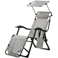 CampFeuer Sonnenliege mit Dach, Grau, Campingliege, mit Arm Massagerollen,