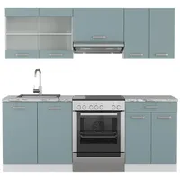 Vicco Küchenzeile R-Line 200 cm Blau-Grau/Weiß