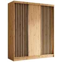 Altdecor Kleiderschrank, Eiche Artisan, Schwarz, Holzwerkstoff, 180x216x61 cm, Schlafzimmer,