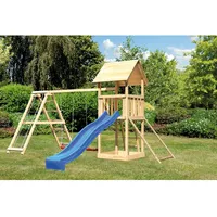 Karibu Spielturm Lotti mit Doppelschaukel, Netzrampe, Klettergerüst&Rutsche Blau