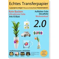 Transourdream A4X10 Blatt,Upgrade Inkjet/Laser Wasserschiebefolie(Hauchdünn),Kerzentattoos,Decalfolie,Nassschiebefolie für Spielzeugmodelle,Tassen,Keramik, Glas, Kunststoff,waterslide