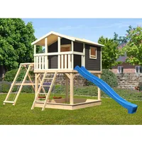 Karibu Stelzenhaus Benjamin Grau Schaukel Kletterger Netzrampe Rutsche Blau