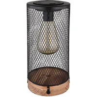 GLOBO Solarlampe Tischleuchte Außen LED Gartendeko Holz, Metallgitter schwarz,