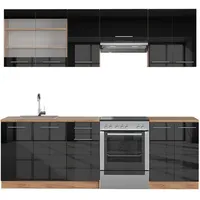 Vicco Küchenzeile Fame-Line 240 cm Anthrazit Hochglanz/Goldkraft Eiche