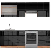 Vicco Küchenzeile Fame-Line 240 cm Anthrazit Hochglanz/Goldkraft Eiche