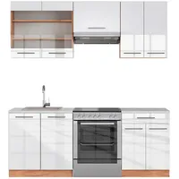 Vicco Küchenzeile Fame-Line 200 cm Weiß Hochglanz/Goldkraft Eiche