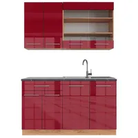 Vicco Küchenzeile Fame-Line 140 cm Bordeaux Hochglanz/Goldkraft Eiche